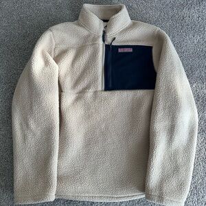 Vineyard Vines Men’s Sherpa Fleece Cream and Navy Pullover